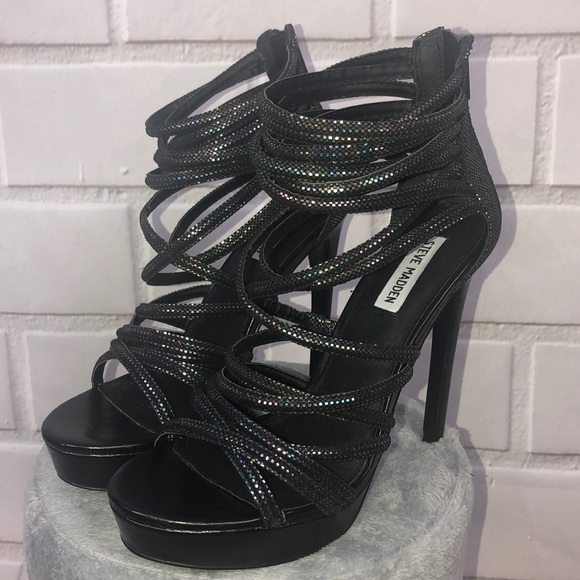 Steven Madden black Platform heels multi straps - Picture 2 of 8